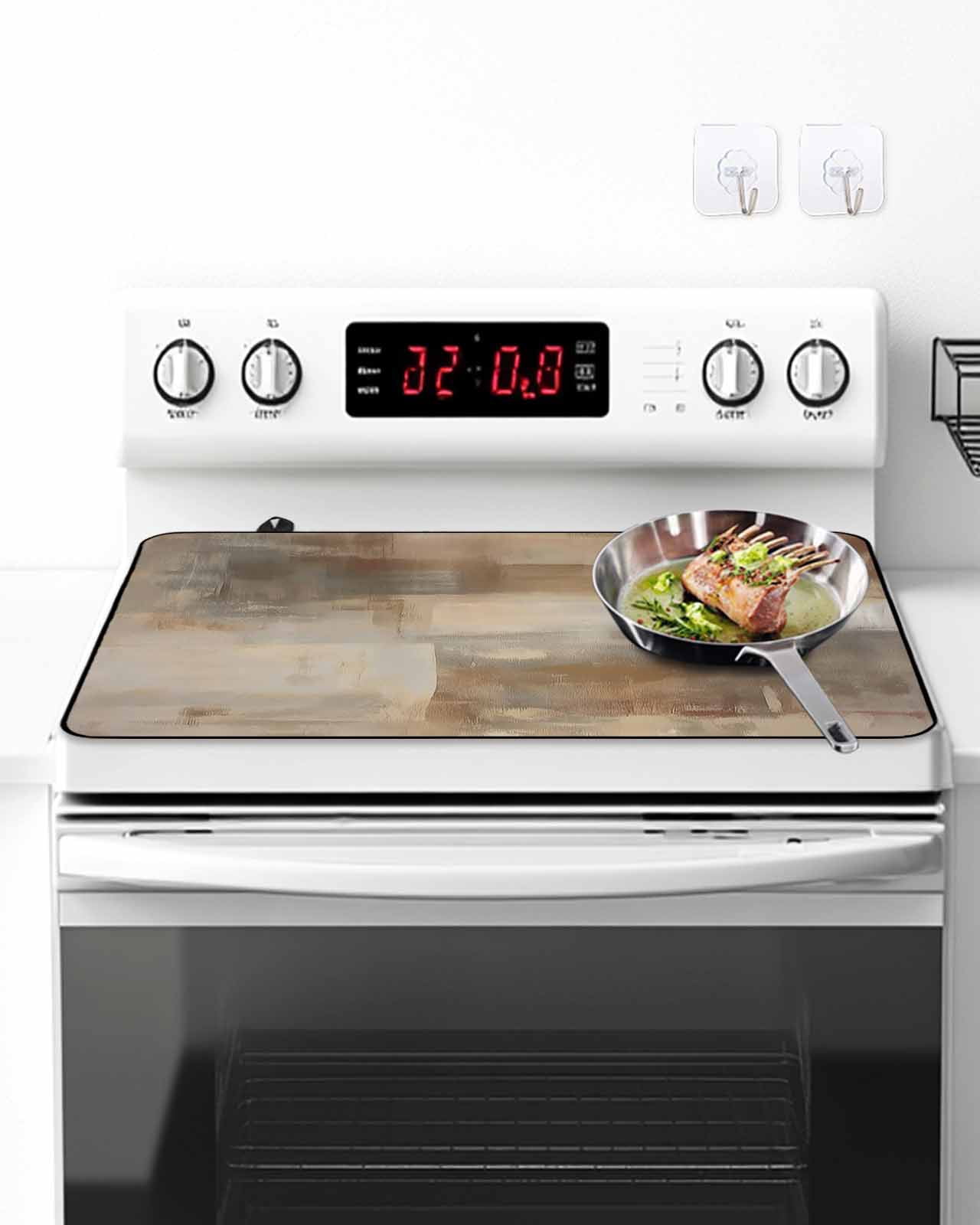 Stove Top Covers for Electric Stove, Brown Glass Stovetop Cover Protector, Oil Painting Abstract Art Contemporary Induction Cooktop Protector Oven Mat for Kitchen Countertop 24"x21"