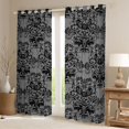 thumbnail image 2 of Homewish Halloween Skull Skeleton Kitchen Curtains,Bohemian Damask Black Out Curtains Pack of 2 (42x63 Each),Black Gray, 2 of 6