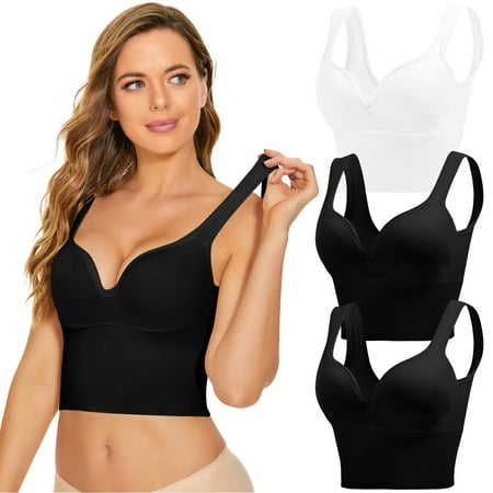 

〖TOTO〗Bras For Women 3 Pieces Womens Sports Bra No Wire Comfort Sleep Bra Plus Size Workout Activity Bras With Non Removable Pads Shaping Bra