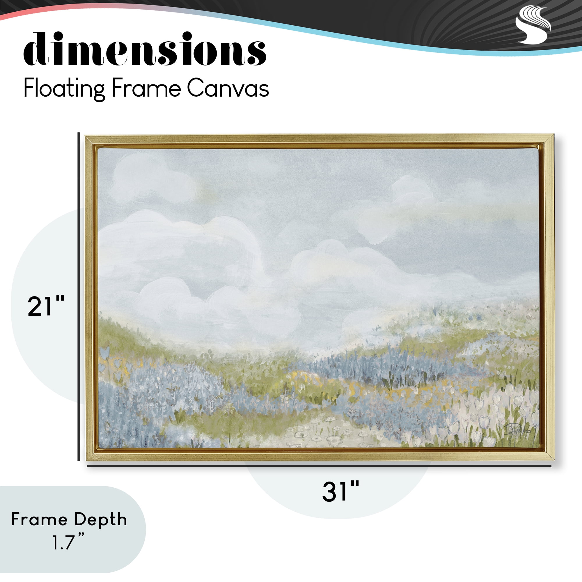 Stupell Industries Blue Floral Meadow Gold Framed Floater Canvas Wall Art, design by Patricia Pinto