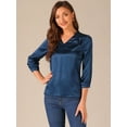 thumbnail image 3 of DARING DIVA Women's Satin Blouse Long Sleeve V Neck Top Shirts XS Dark Blue, 3 of 6