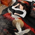 thumbnail image 5 of Feelyou Kawaii Cran Animal Twin Bedding Sets 7-Piece for Teen, Tokyo Plant Botanical Bedding Comforter Set, Black Red Japanese Style Reversible Sheet Sets, Super Cozy Room Decor, 5 of 9