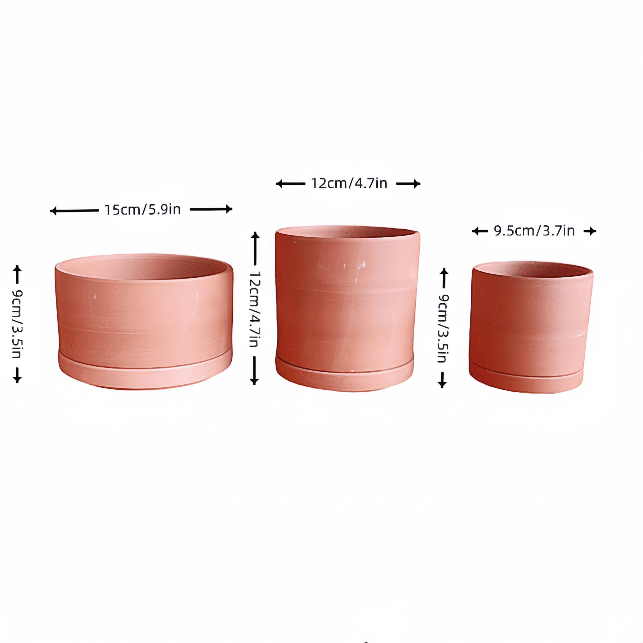 Terracotta Cylinder Pots for Plants, 3.7 Inch 4.7 Inch 5.9 Inch, Succulent Planter Pot with Drainage and Saucer.