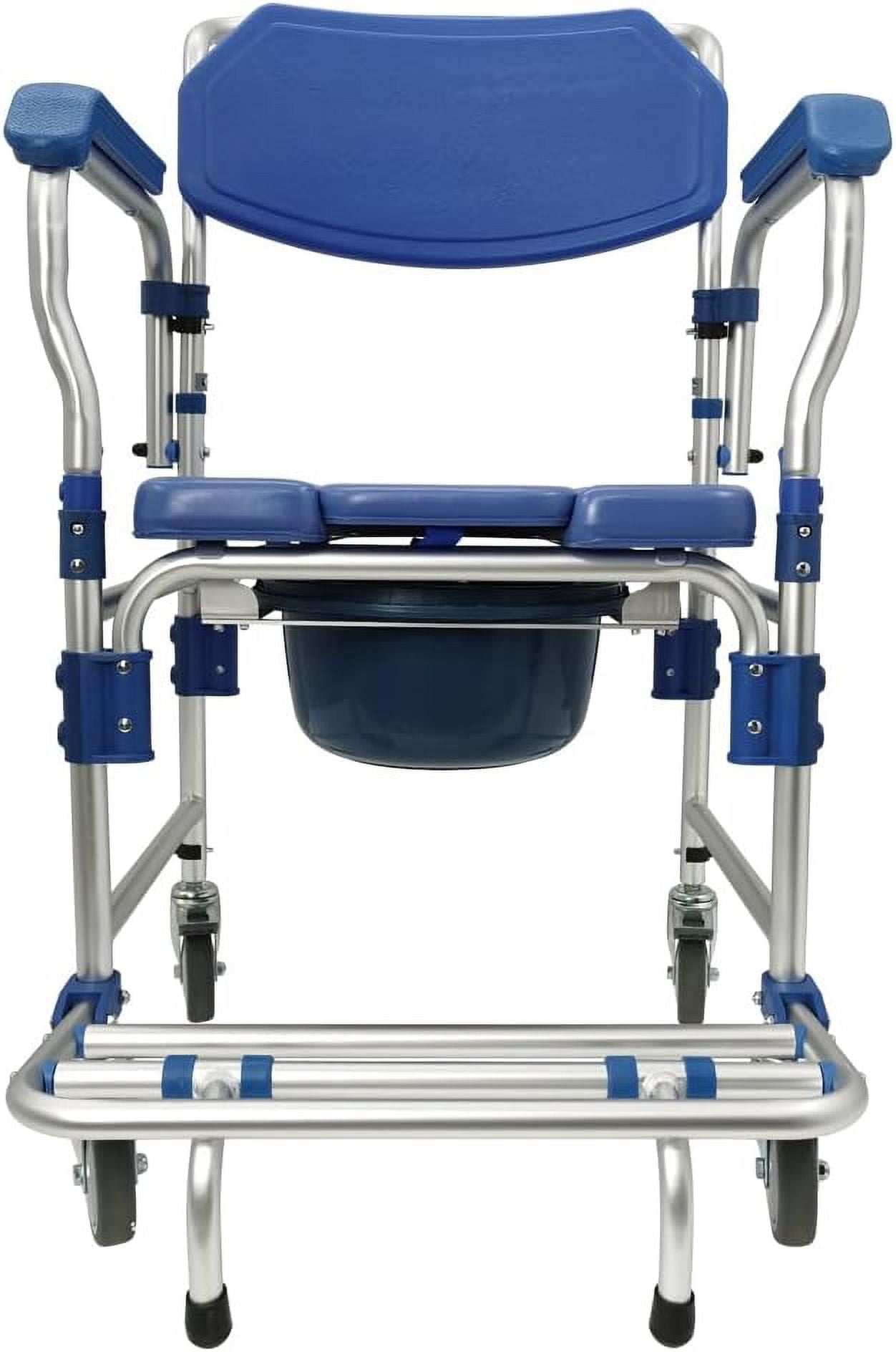 EQCOTWEA Toilet Seat Commode Wheelchair Shower Seat Bathroom Rolling Caster Bedside Chair with Foldable Arms