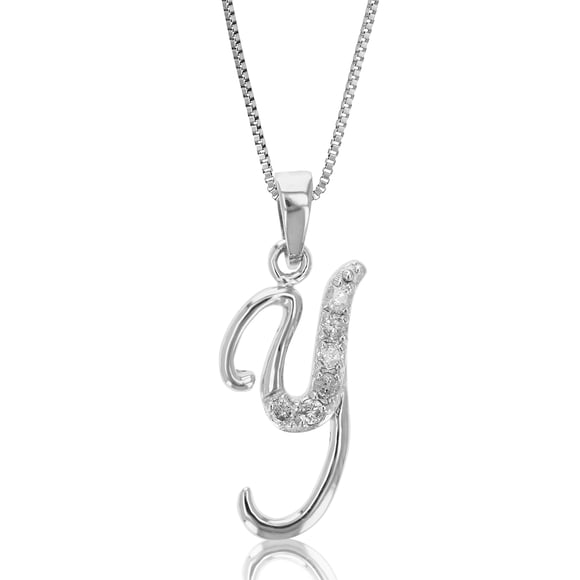 Vir Jewels Pendentif en Diamant 1/8 cttw, Collier Pendentif Alphabet Lettre Y en Diamant pour Femmes en Argent Sterling.925 avec Rhodium, Chaîne de 18 Pouces, Serti Griffes pour Femme Adulte