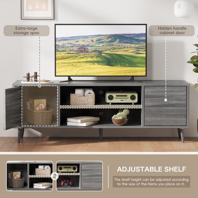Vineego TV Stand for 65 Inch TVs, Gray Storage Cabinet with Drawers & Cord Management, Entertainment Center