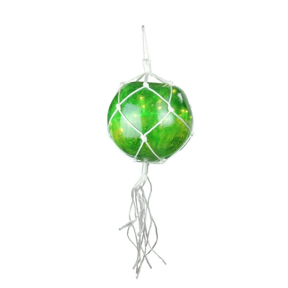 Barcana Macrame-Style Lighted Sphere Hanging Christmas Decoration - 14.25" - Green - Warm White -