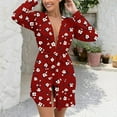 thumbnail image 5 of Womens Long Sleeve Bathrobe Lightweight Plus Size Floral Sleepwear Robe with Belt Casual Loose Ladies Loungewear Red, 4XL, 5 of 6