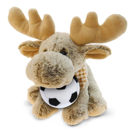 DolliBu Floppy Moose Stuffed Animal with Soccer Ball Plush - Soft Plush Huggable Moose Adorable Playtime Plush Toy Cute Wildlife Gift Super Soft Plush Doll Animal Toy for Kids and Adults - 12 Inches