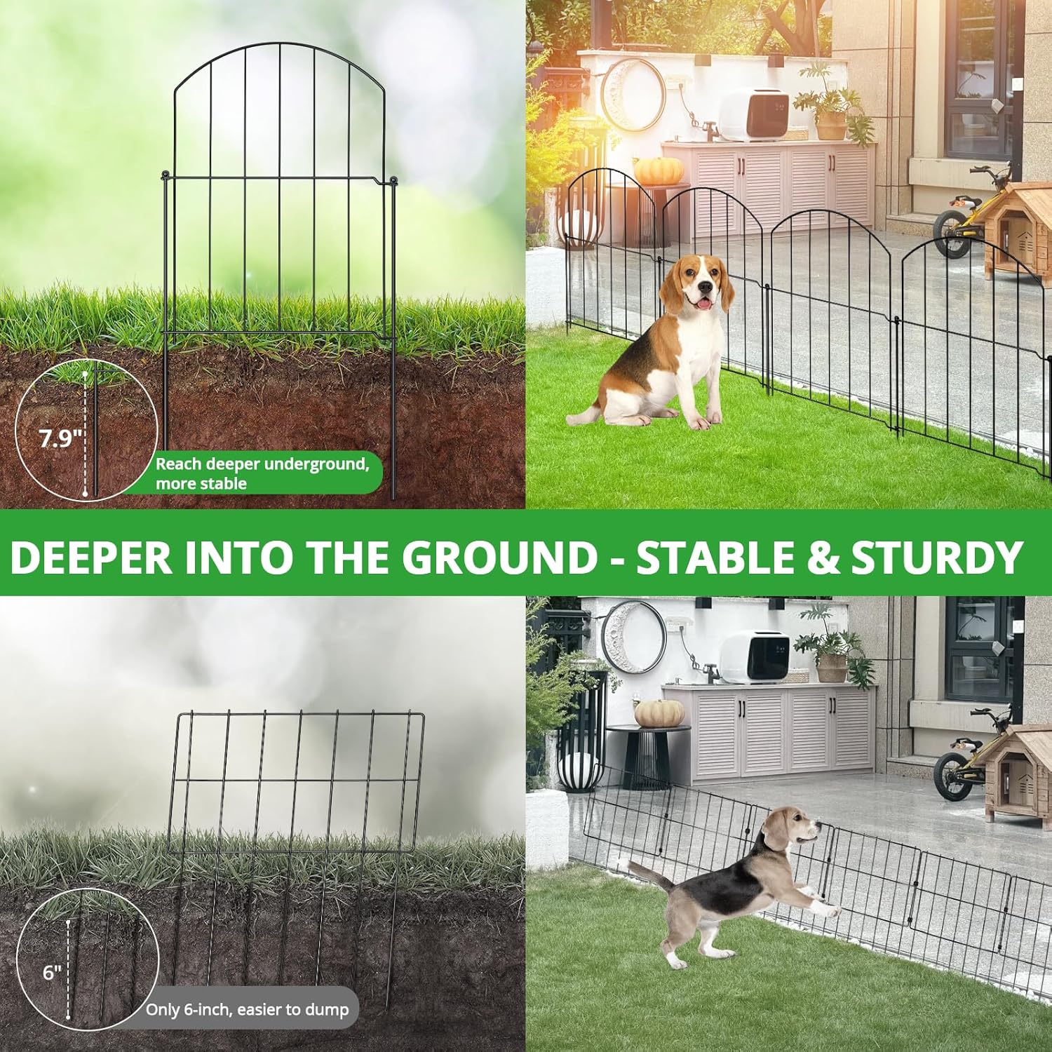 Decorative Arch Garden Fence 25 Panels, 17'' H x 26.7FT L, No- Animal Barrier with Rustproof Stakes - Easy Install & Sturdy Design
