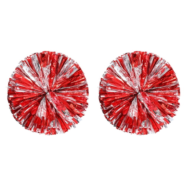 2 pompones de animadora metálicos holográficos con anilla para el mango, ideales para fiestas, entrenamientos de baile y fiestas de equipo deportivo.