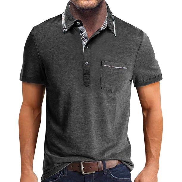 Men'S Fashionable Lapel Color Blocking Shirt Casual Long Sleeve Top M