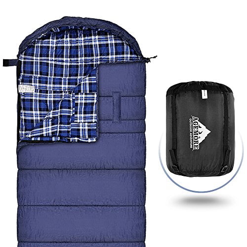 Sleeping Bag XL for Adults, Cotton Flannel Sleeping Bags Great for 4 Season Camping, Waterproof, Comfort with Compression Sack Traveling, Hiking, & Outdoor Activities