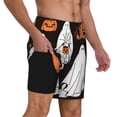 thumbnail image 2 of Naloa Halloween Ghosts And Pumpkins Print Men Swim Trunks with Compression Liner ,Board Shorts,Men's Swim Shorts with Drawstring and Elastic Waistband-Medium, 2 of 6