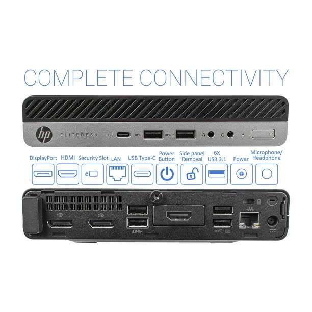 HP EliteDesk 800 G4 Mini PC, Intel Core i5-8500 Upto 4.1GHz, 16GB RAM,  256GB NVMe SSD, DisplayPort, Wi-Fi, Bluetooth, Windows 10 Pro