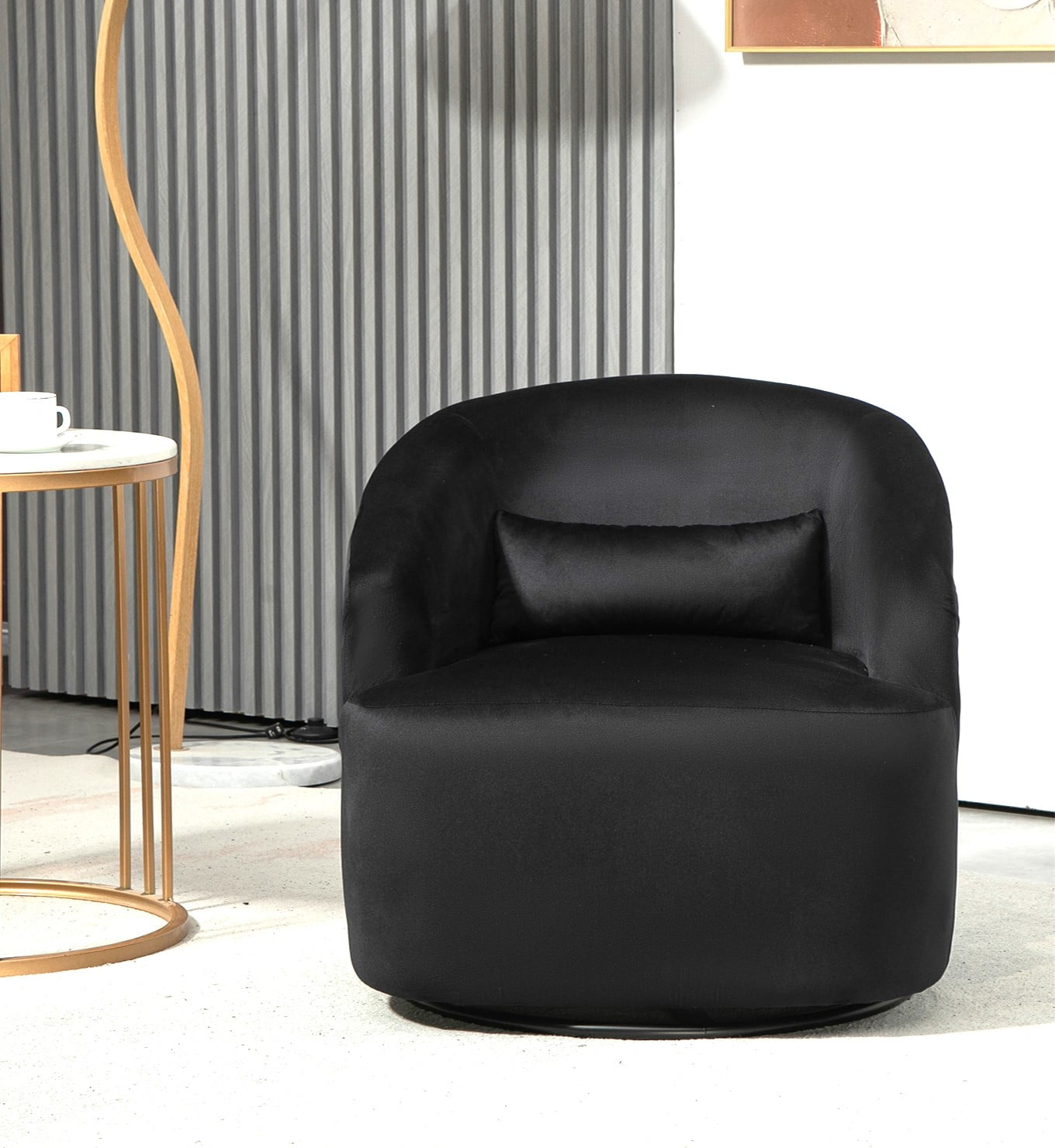 US Pride Furniture Accent Chair with Barrel-shaped Design and 360 Degree Swivel Feature Black