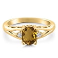 thumbnail image 3 of Gem Stone King 18K Yellow Gold Plated Silver Whiskey Quartz and White Lab Grown Diamond 3 Stone Engagement Ring for Women | 1.08 Cttw | Oval 8X6MM | Round 2MM | Gemstone Birthstone | Size 7, 3 of 6