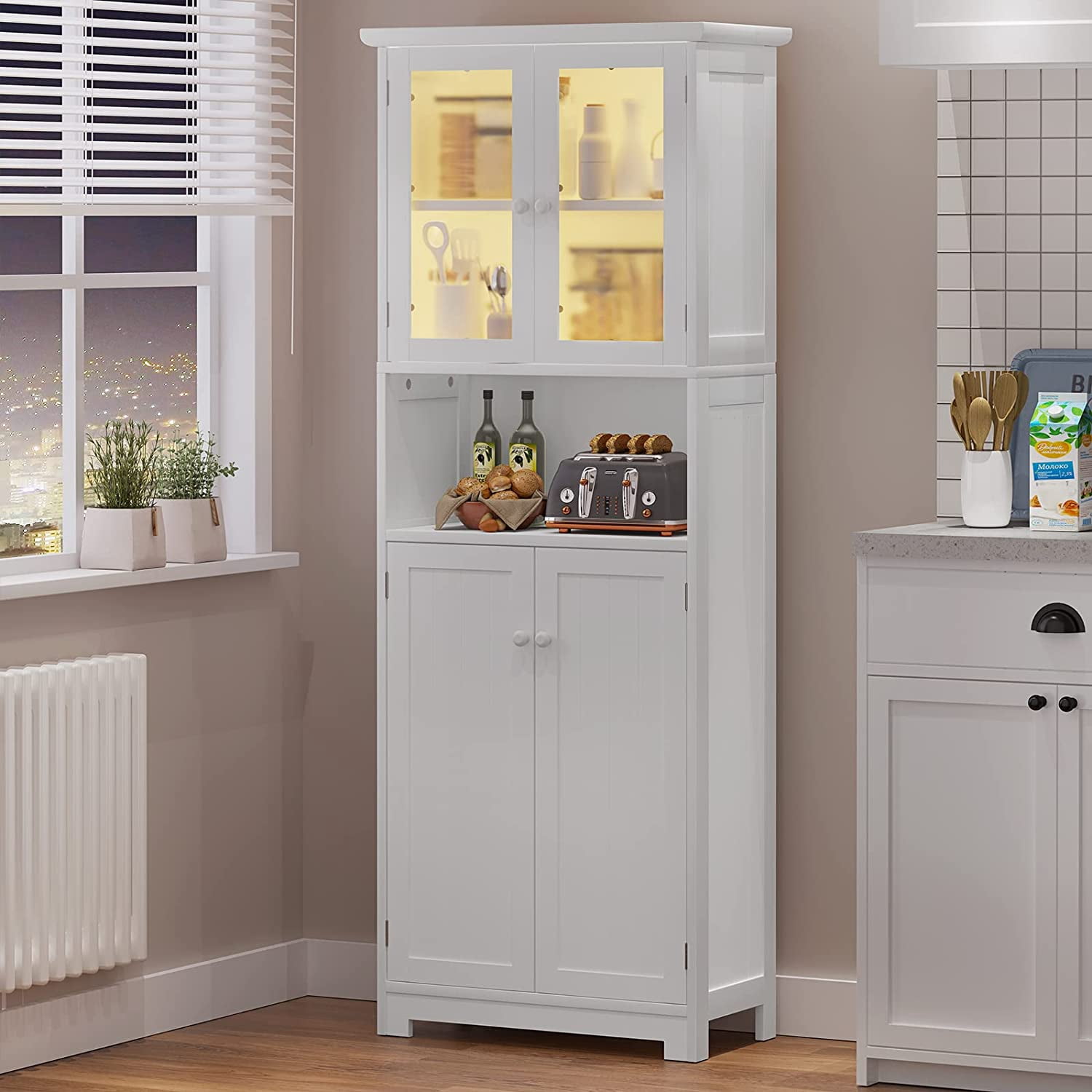 AMUZER 64" Wood Bathroom Floor Cabinet with LED Sensor Light and ...