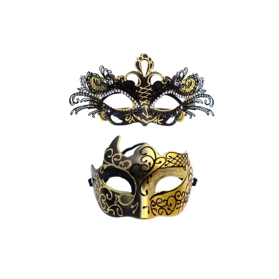 2 Pack, Couples Masquerade Masks Black Gold Venetian Half Face Halloween Masks for Adults Party Accessories for Masquerade Ball Mardi Gras Themed Events, 1 Set