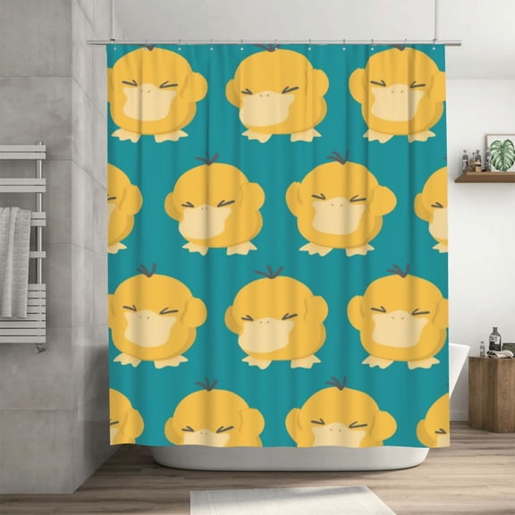 Psyduck Shower Curtain Cartoon Art Bath Shower Curtains with 12 Hooks, Waterproof Washable Polyester Bathroom Home Decor Set 72x72 Inch, Iron