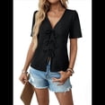 thumbnail image 3 of Tops de Crochet para Mujer, Conjuntos de Vacaciones de Verano, Moda Playera 2025, Ropa Casual , Blusas de con Lazo Delantero. Negro XL, 3 of 10