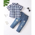 thumbnail image 2 of Yuremba Toddler Boys Clothes Summer Boy Clothes 3T Plaid Short Sleeved Shirt Jeans Clothing Pants Set Boy Outfits 4T, 2 of 5