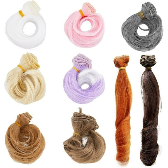 1set 9 bundles 9 colors High Temperature Fiber Short Curly Hair Wig Hair for BJD Makings Accessories Mixed color 7.87~39.37 inch(20~100cm) & 130~140x895~940x0.9~1mm 1 bundle/color