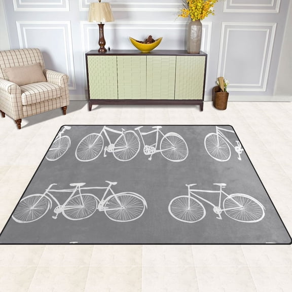 Minimalist Bicycle Illustration 63''x48'' Plush Memory Foam Bath Mat, Soft, Absorbent, Non Slip, Durable