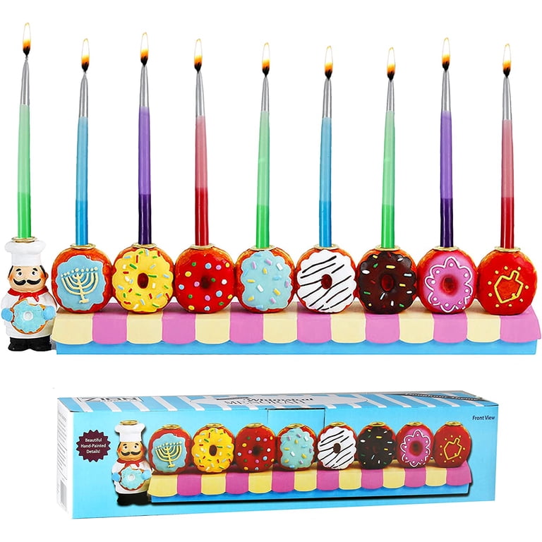 Zion Judaica Baker and Doughnuts Hand-Painted Menorah photo 3