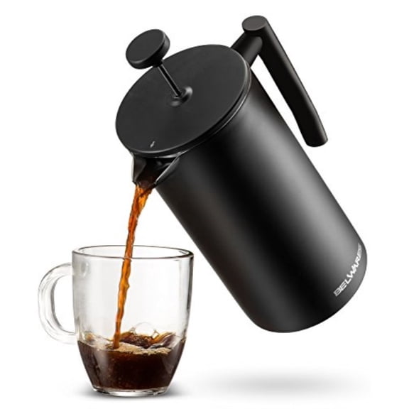 Large French Press Coffee Maker with Extra Filters for a Richer and Fuller Coffee Flavor, Designed with Double Wall Black Stainless Steel to Preserve Hot Coffee Temperature (50oz)