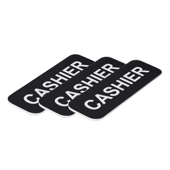 Cashier 1 x 3" Name Tag/Badge, Black, (3 Pack)