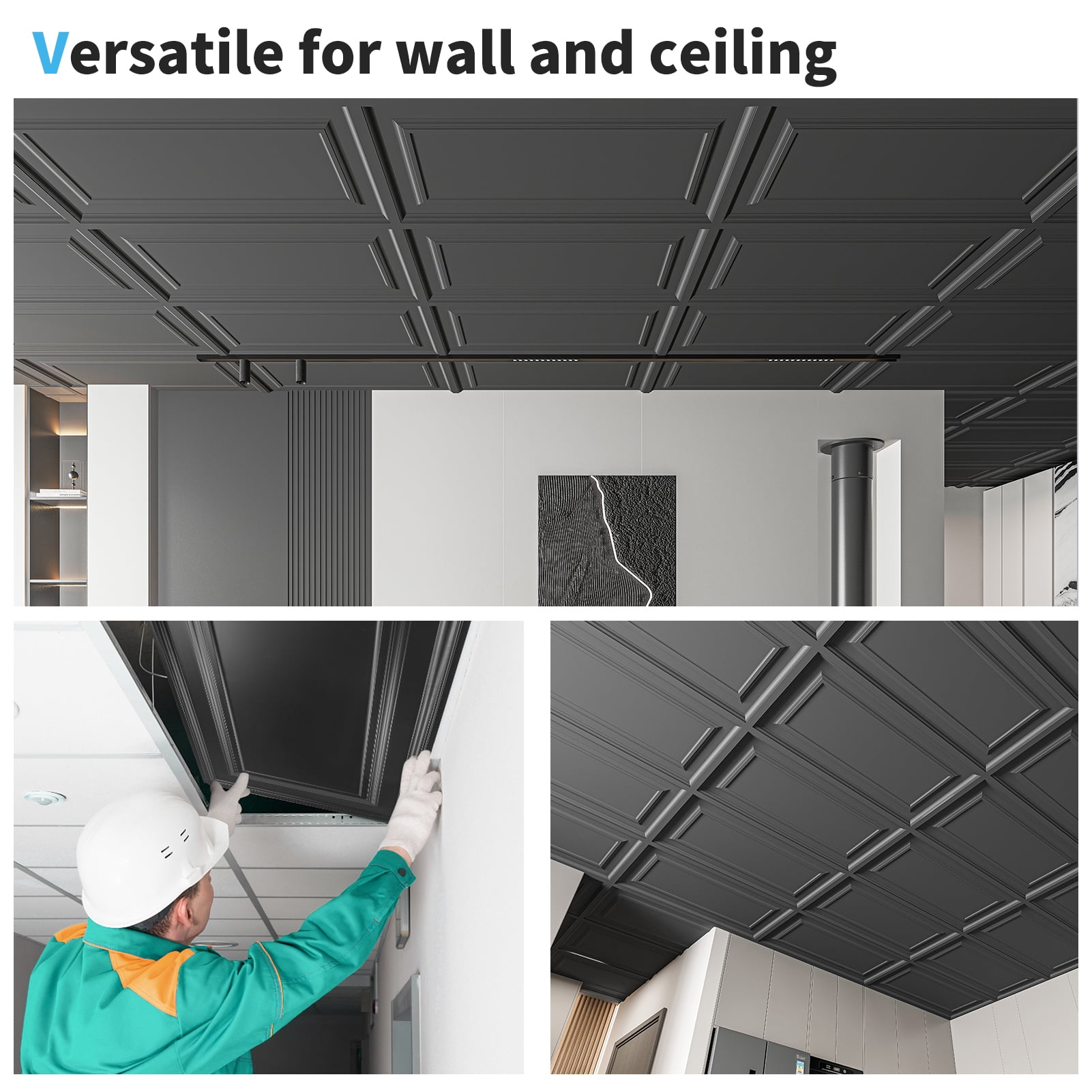 Art3dwallpanel 12-Pack PVC Drop Ceiling Tiles, 2x4 Ft PVC Panels,Decorative Ceiling Covers for Basement, Kitchen, Bathroom,Covers 96 Sq. Ft