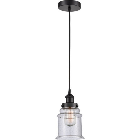 616-1PH-BK-G184 Innovations Lighting Canton - 1 Light Mini Pendant In Industrial Style-10 Inches Tall and 6 Inches Wide-Matte Black Finish-Seedy Glass