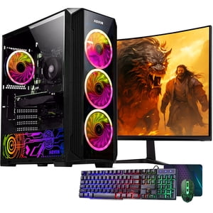 AQVIN Jeu ZForce Tower Ordinateur PC - 24 Moniteur de jeu Courbé de pouce - GeForce RTX 3050 6GB - AMD Ryzen 7 2700 Processeur jusqu'à 4.1GHz - 32GB DDR4 RAM - 512GB SSD - Wi-Fi - Windows 11 Pro
