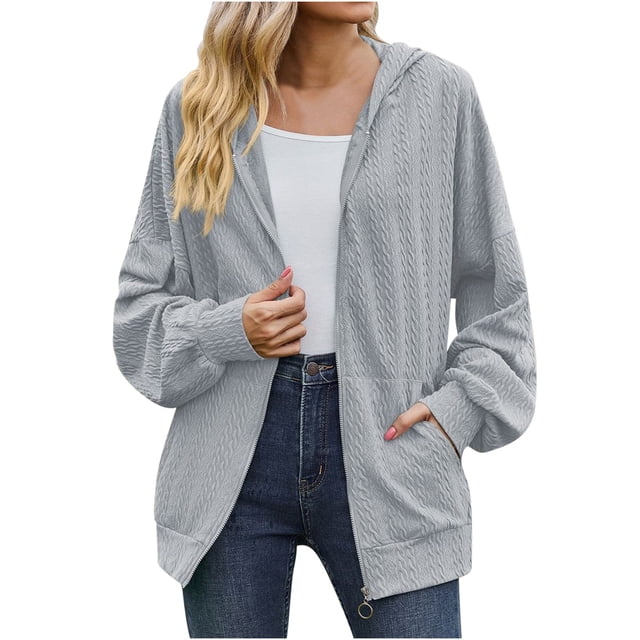 Bowake Sweat à Capuche Zippé pour Femmes 2023, Léger, Décontracté, Manches Longues, Veste d'Automne avec Poches