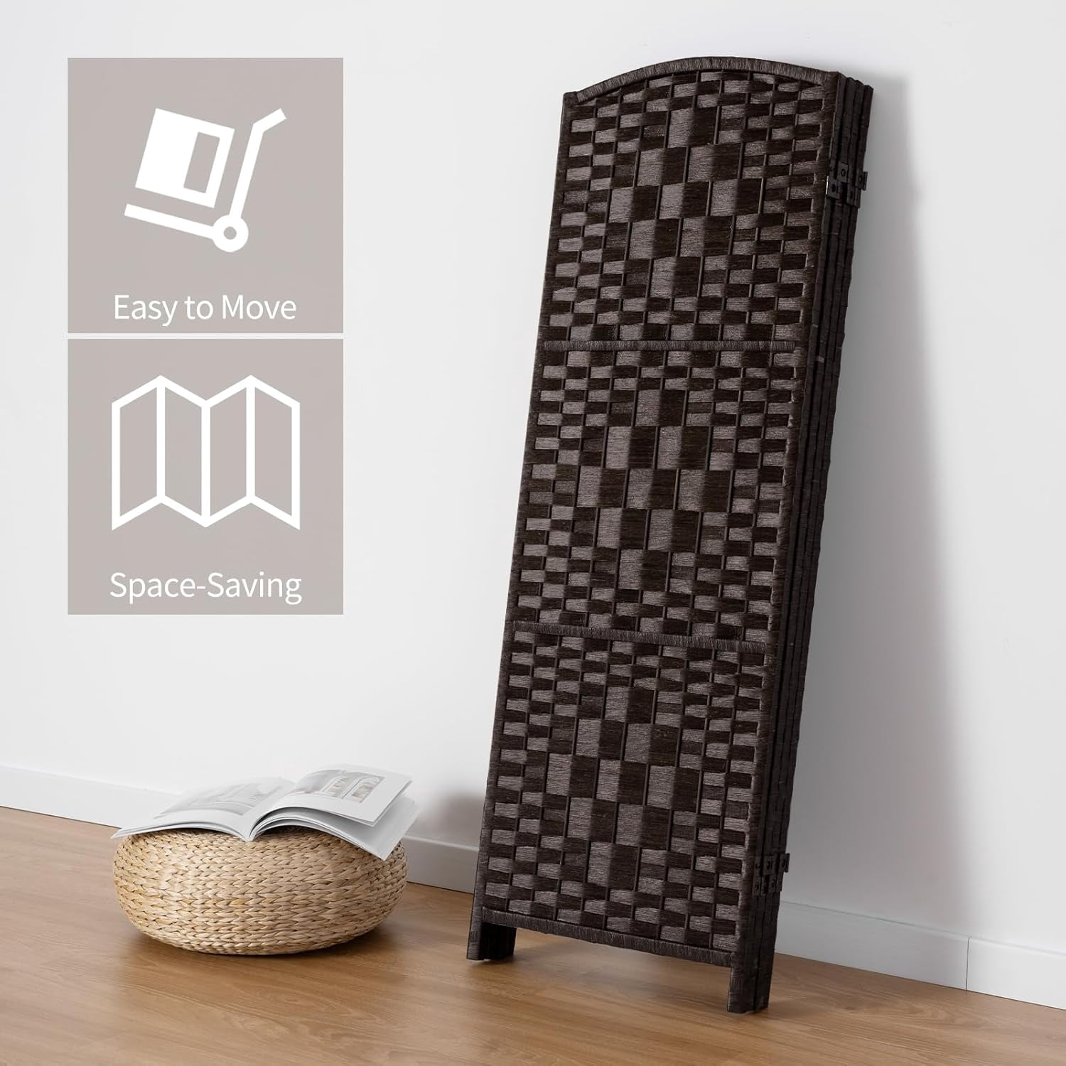 Small Room Divider Privacy Screen Folding Room Divider Wall, 46" Tall Room Dividers and Folding Privacy Screens, 4 Panel Dark Mocha Room Separator Partition Room Dividers, Temporary Wall