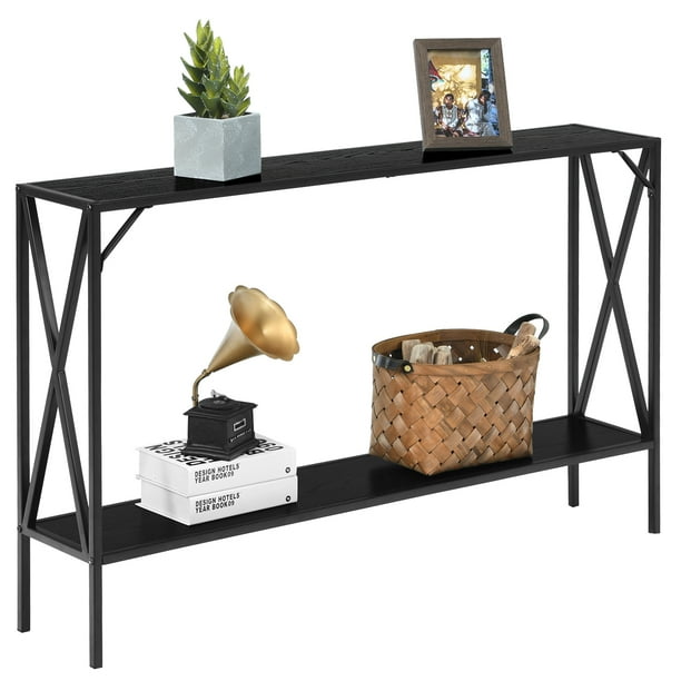 Top Entryway Table Console 2 Tier Display Storage Shelf Black Com Top Entryway Table Console 2, 2 Ft Wide Console Table