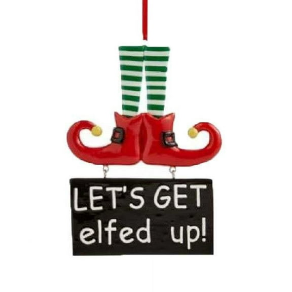Holiday Lane Boots With Let’s Get Elfed Up Sign Tree Ornament