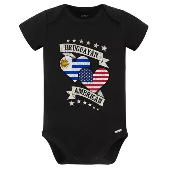 Baby Bodysuit BELLA CANVAS Uruguayan American Heart Flags Uruguay America Baby Bodysuit (Black)