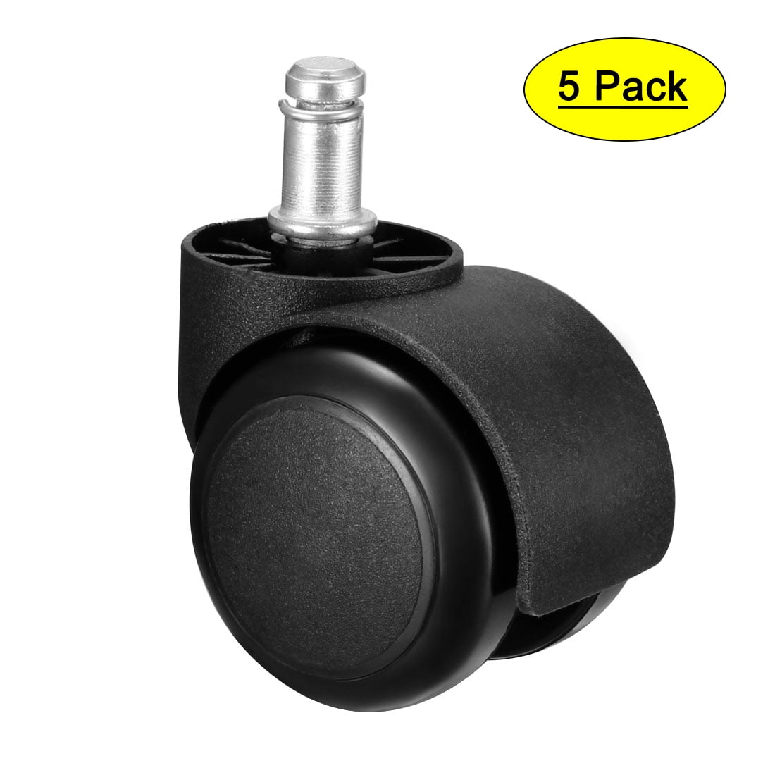 Office Chair Casters Wheels 2 Inch PU Twin Wheel Universal Standard 11mm Stem Swivel Caster Black, 5 Pcs