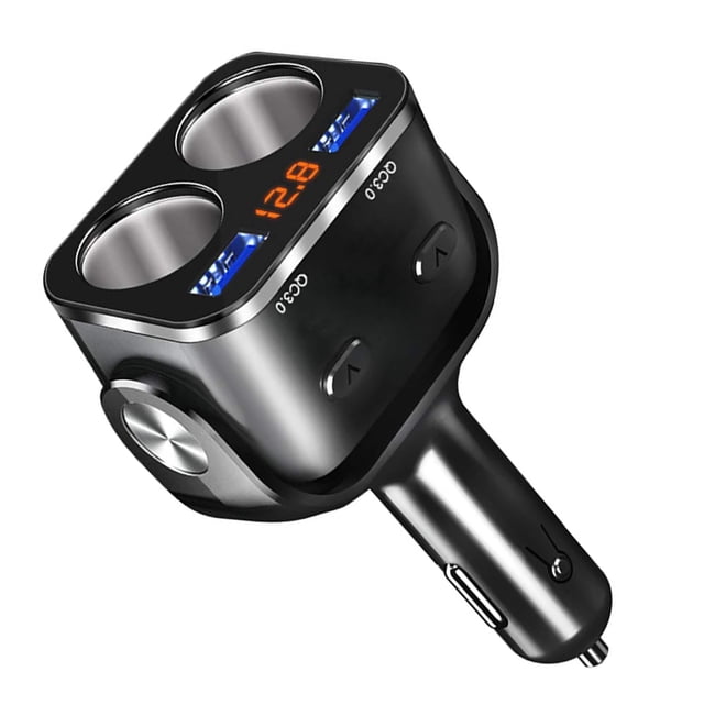 Cargador de coche USB de carga rápida, adaptador de cargador de coche USB de doble puerto, dispensador de encendedor de cigarrillos de 2 salidas 3,0 Vhermosa