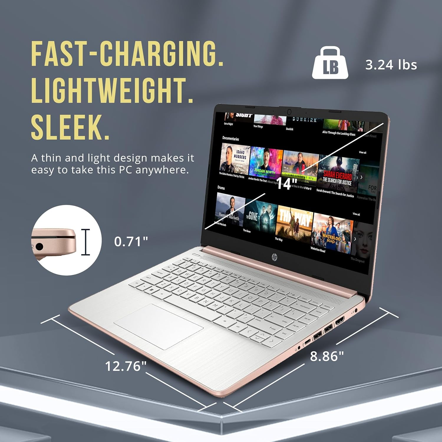 HP Stream 14" HD BrightView Laptop, Intel Celeron N4120, 16GB RAM, 416GB Storage (128GB eMMC + 288GB Docking Station Set), Intel UHD Graphics, 720p Camera, Wi-Fi, 1 Year Office 365, Win 11 S, Gold