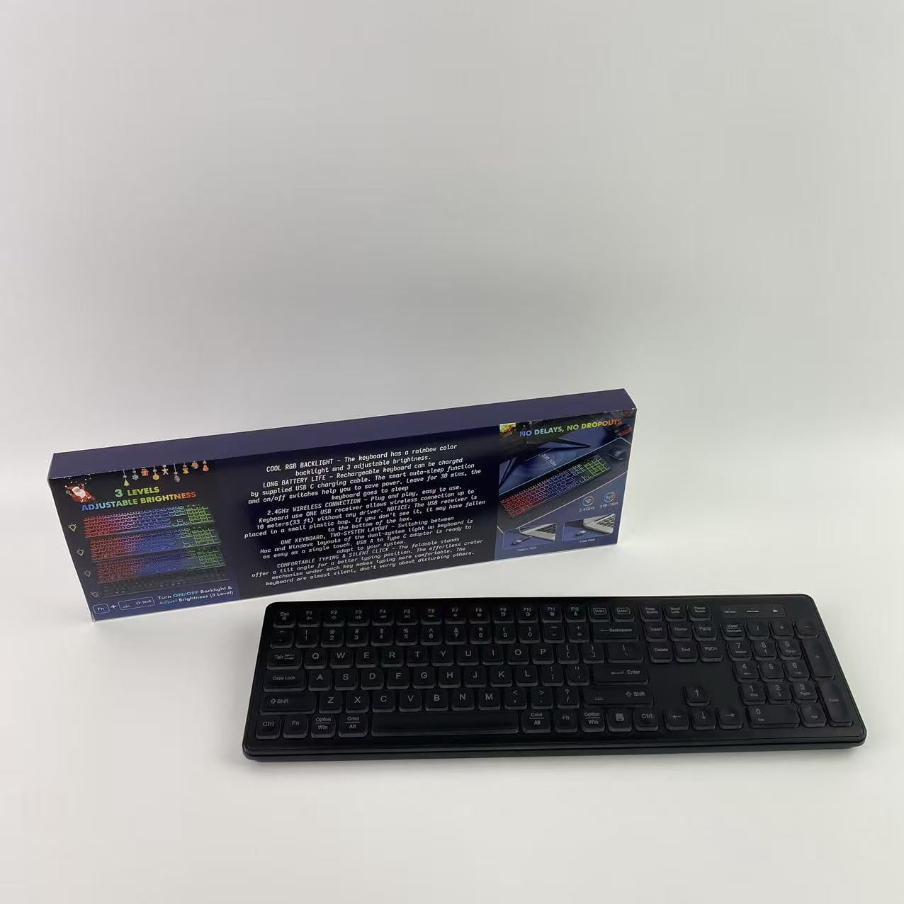 VALERYXIS Computer keyboard, wireless keyboard, rechargeable and illuminated letters, full-size