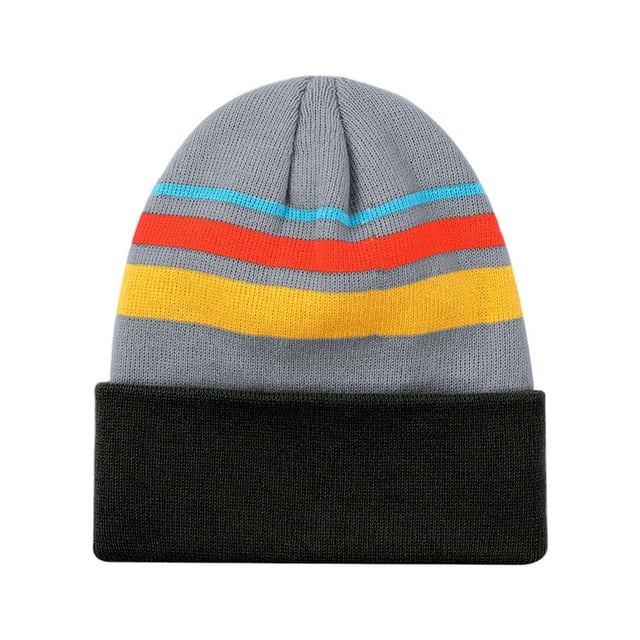 TOPTIE Bonnet Tricoté à Rayures Multicolores Hiver Doux Unisexe Bonnet de Sport avec Pompon-Noir