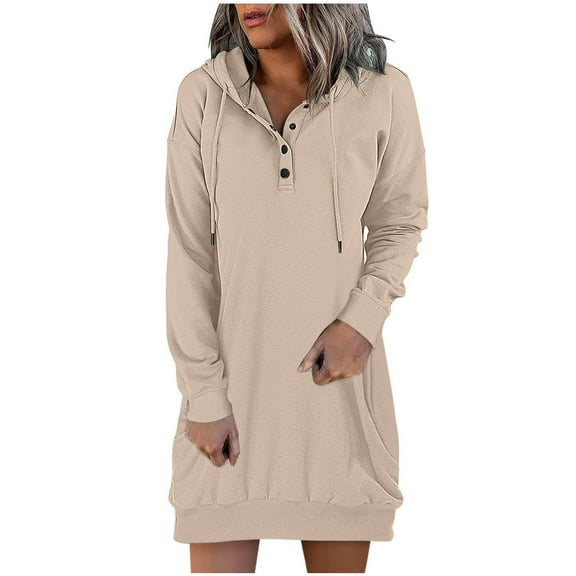 Herrnalise Women’s Dresses Summer 2024 Autumn And Winter Long Sleeve Dress ForHooded Solid Casual Dress S-2XL