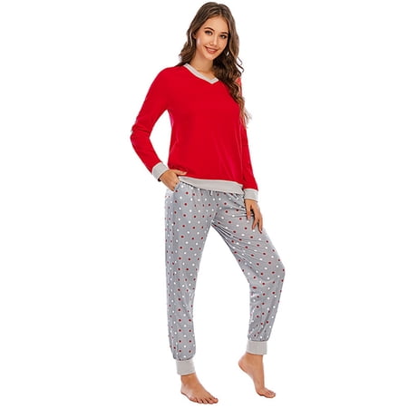 

Morefun-Women s Long Sleeve Pajamas Set Sleep Two-piece Set O Neck Sleepwear Lounge Nightwear Sleepwear with Long Pants Soft Loungewear