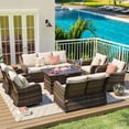 thumbnail image 6 of MEISSALIVVE Outdoor Patio Furniture Set with 43" Fire Pit Table, 9 Pieces Wicker Patio Conversation Set with Swivel Chairs, Outdoor Patio Set for Lawn Backyard Porch (Brown), 6 of 11