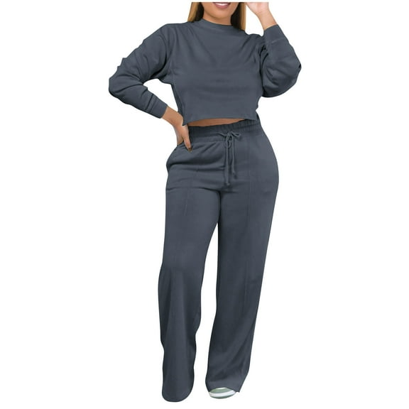 Wdfiry Tracksuit for Women Solid Color Sweatsuit Casual 2 Piece Sweatshirts Sweatpants Jogger Set Outfits