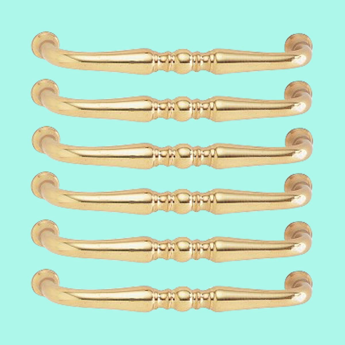 Renovators Supply Bright Solid Brass Spooled Cabinet Pull 3 5/8 in Boring Set of 6