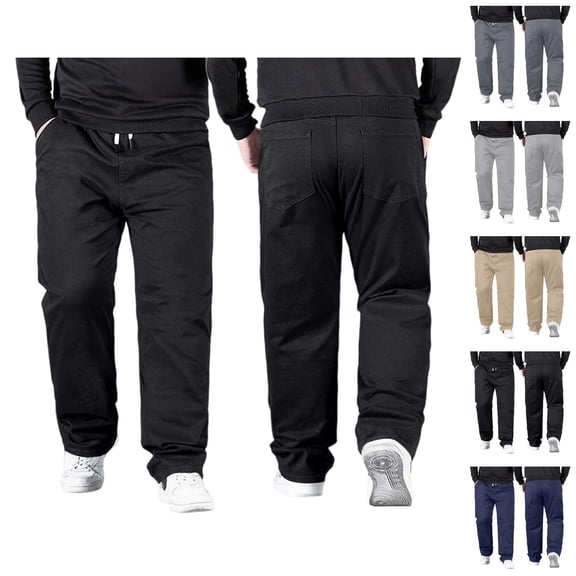Men's Casual Pants Big And Tall 2026 Drawstring High Elastic Waist Loose Fit Stretch Straight Leg Trousers with Pockets